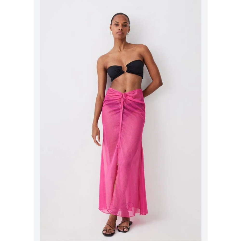 KAREN MILLEN NWT Pink Crinkle Ruched Woven Beach Skirt Size 12